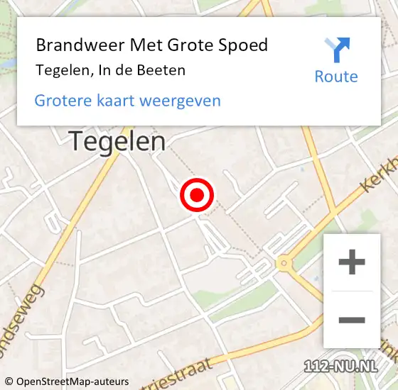 Locatie op kaart van de 112 melding: Brandweer Met Grote Spoed Naar Tegelen, In de Beeten op 24 juli 2023 20:50