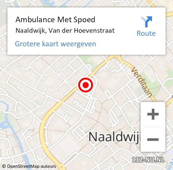 Locatie op kaart van de 112 melding: Ambulance Met Spoed Naar Naaldwijk, Van der Hoevenstraat op 24 juli 2023 21:29