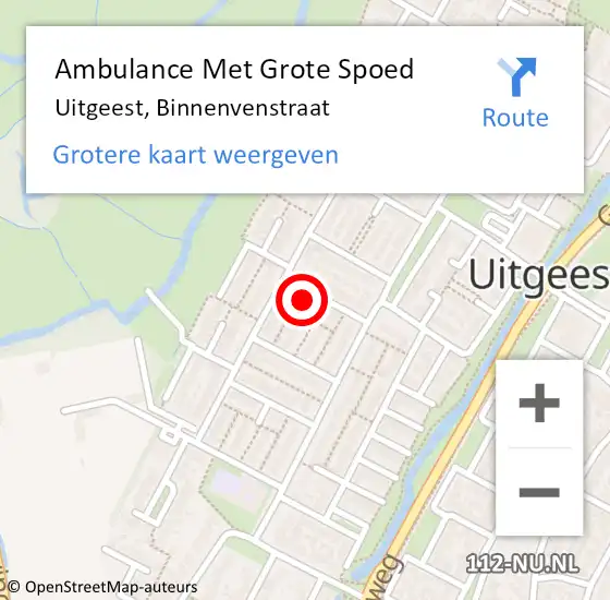 Locatie op kaart van de 112 melding: Ambulance Met Grote Spoed Naar Uitgeest, Binnenvenstraat op 24 juli 2023 22:05