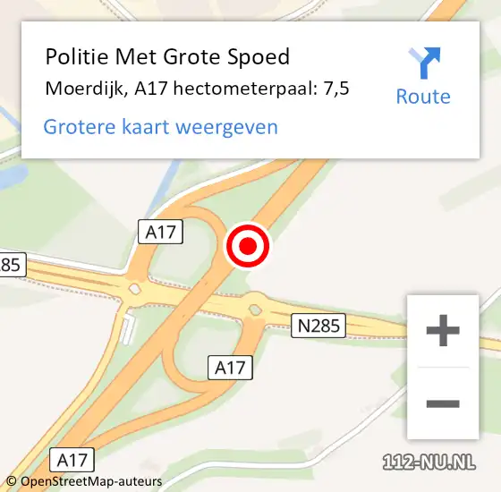 Locatie op kaart van de 112 melding: Politie Met Grote Spoed Naar Moerdijk, A17 hectometerpaal: 7,5 op 24 juli 2023 22:09