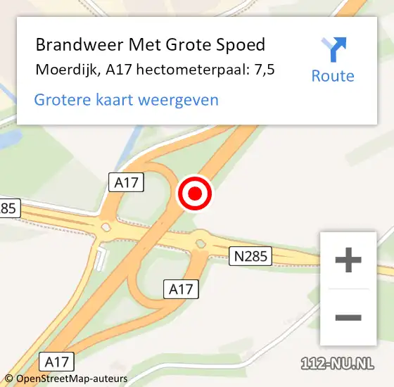 Locatie op kaart van de 112 melding: Brandweer Met Grote Spoed Naar Moerdijk, A17 hectometerpaal: 7,5 op 24 juli 2023 22:10