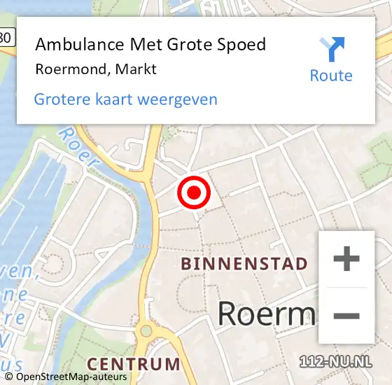 Locatie op kaart van de 112 melding: Ambulance Met Grote Spoed Naar Roermond, Markt op 24 juli 2023 22:34