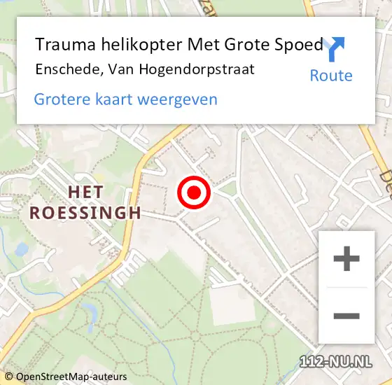Locatie op kaart van de 112 melding: Trauma helikopter Met Grote Spoed Naar Enschede, Van Hogendorpstraat op 24 juli 2023 22:51