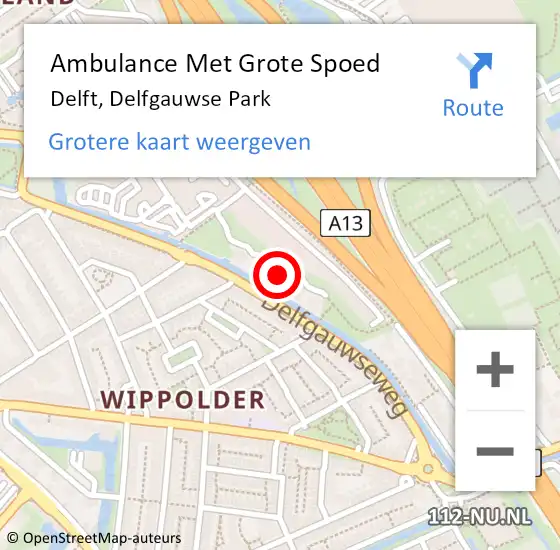 Locatie op kaart van de 112 melding: Ambulance Met Grote Spoed Naar Delft, Delfgauwse Park op 24 juli 2023 23:42