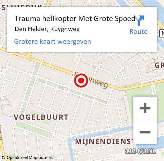 Locatie op kaart van de 112 melding: Trauma helikopter Met Grote Spoed Naar Den Helder, Ruyghweg op 25 juli 2023 00:18