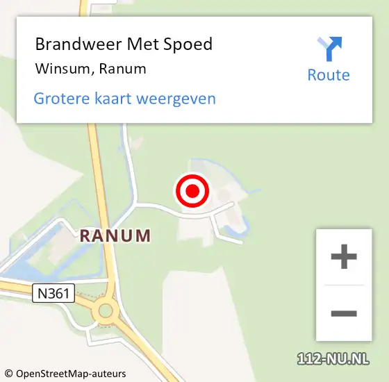 Locatie op kaart van de 112 melding: Brandweer Met Spoed Naar Winsum, Ranum op 25 juli 2023 00:51