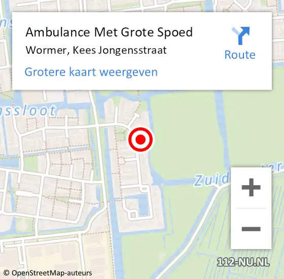 Locatie op kaart van de 112 melding: Ambulance Met Grote Spoed Naar Wormer, Kees Jongensstraat op 25 juli 2023 00:58