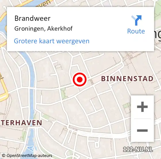 Locatie op kaart van de 112 melding: Brandweer Groningen, Akerkhof op 25 juli 2023 01:01