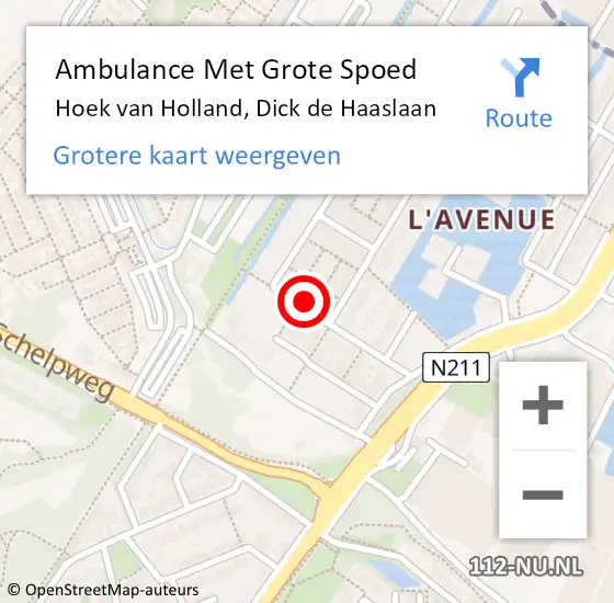 Locatie op kaart van de 112 melding: Ambulance Met Grote Spoed Naar Hoek van Holland, Dick de Haaslaan op 25 juli 2023 01:25