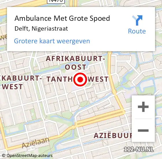 Locatie op kaart van de 112 melding: Ambulance Met Grote Spoed Naar Delft, Nigeriastraat op 25 juli 2023 02:18