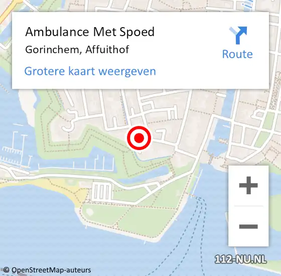 Locatie op kaart van de 112 melding: Ambulance Met Spoed Naar Gorinchem, Affuithof op 25 juli 2023 03:34