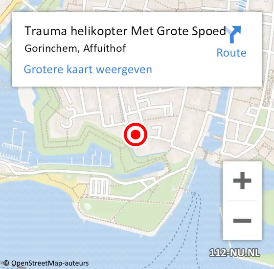 Locatie op kaart van de 112 melding: Trauma helikopter Met Grote Spoed Naar Gorinchem, Affuithof op 25 juli 2023 03:55