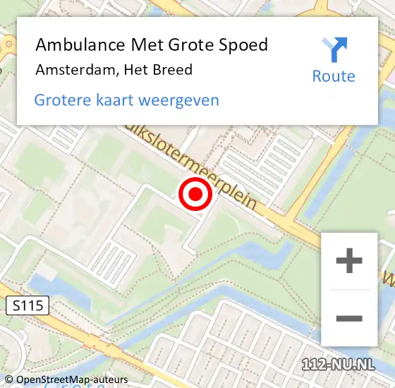 Locatie op kaart van de 112 melding: Ambulance Met Grote Spoed Naar Amsterdam, Het Breed op 25 juli 2023 05:06
