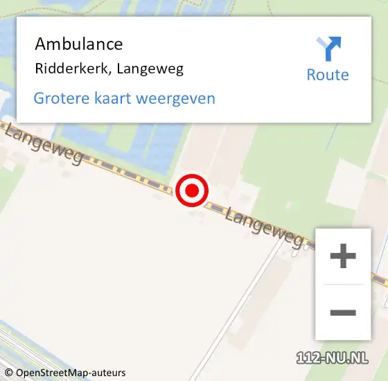 Locatie op kaart van de 112 melding: Ambulance Ridderkerk, Langeweg op 25 juli 2023 06:46