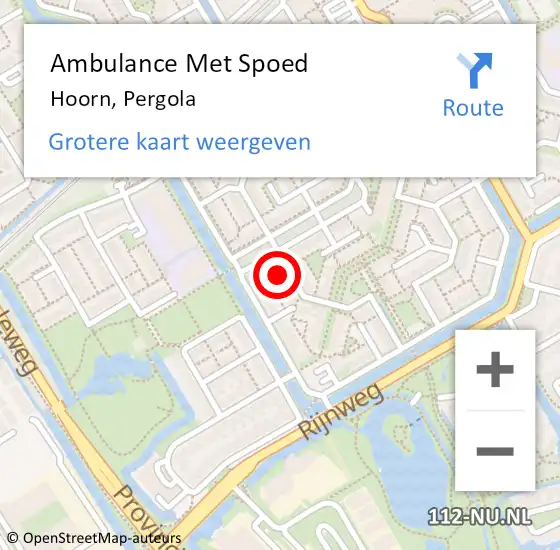 Locatie op kaart van de 112 melding: Ambulance Met Spoed Naar Hoorn, Pergola op 25 juli 2023 08:01