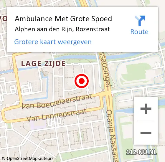 Locatie op kaart van de 112 melding: Ambulance Met Grote Spoed Naar Alphen aan den Rijn, Rozenstraat op 25 juli 2023 08:16