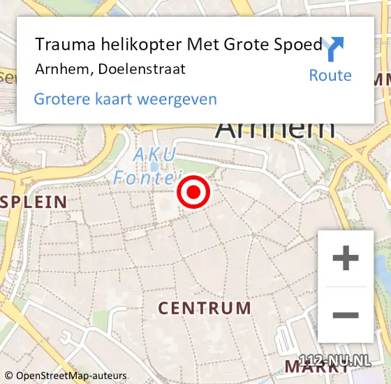 Locatie op kaart van de 112 melding: Trauma helikopter Met Grote Spoed Naar Arnhem, Doelenstraat op 25 juli 2023 08:45