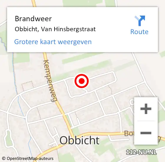 Locatie op kaart van de 112 melding: Brandweer Obbicht, Van Hinsbergstraat op 13 oktober 2013 12:58