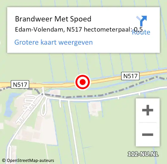 Locatie op kaart van de 112 melding: Brandweer Met Spoed Naar Edam-Volendam, N517 hectometerpaal: 0,5 op 25 juli 2023 09:54