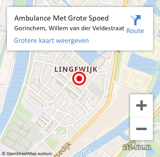 Locatie op kaart van de 112 melding: Ambulance Met Grote Spoed Naar Gorinchem, Willem van der Veldestraat op 25 juli 2023 09:55