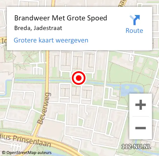 Locatie op kaart van de 112 melding: Brandweer Met Grote Spoed Naar Breda, Jadestraat op 25 juli 2023 10:49