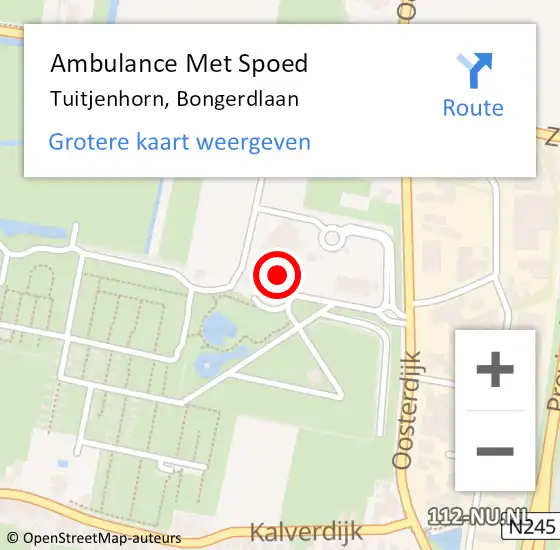 Locatie op kaart van de 112 melding: Ambulance Met Spoed Naar Tuitjenhorn, Bongerdlaan op 25 juli 2023 10:50