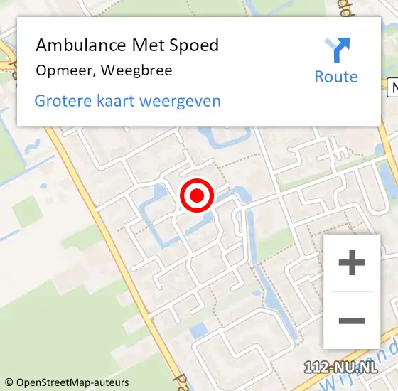 Locatie op kaart van de 112 melding: Ambulance Met Spoed Naar Opmeer, Weegbree op 25 juli 2023 10:53