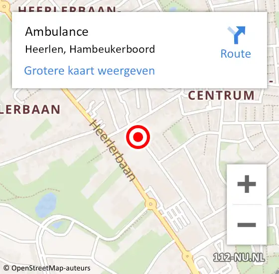 Locatie op kaart van de 112 melding: Ambulance Heerlen, Hambeukerboord op 2 september 2014 21:01