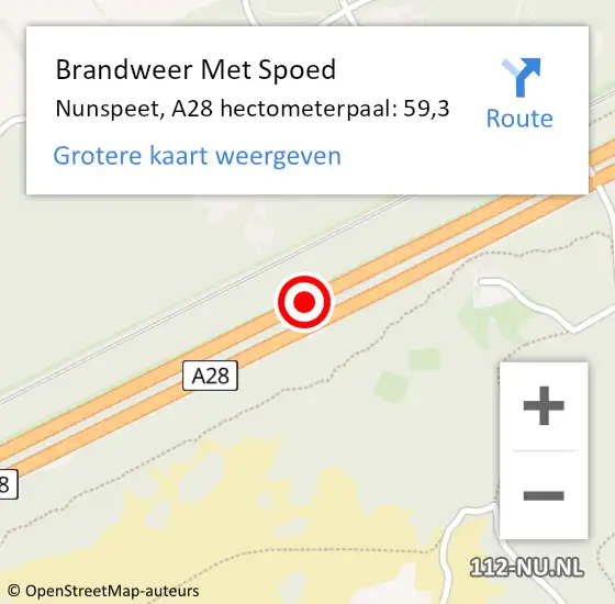 Locatie op kaart van de 112 melding: Brandweer Met Spoed Naar Nunspeet, A28 hectometerpaal: 59,3 op 25 juli 2023 11:21