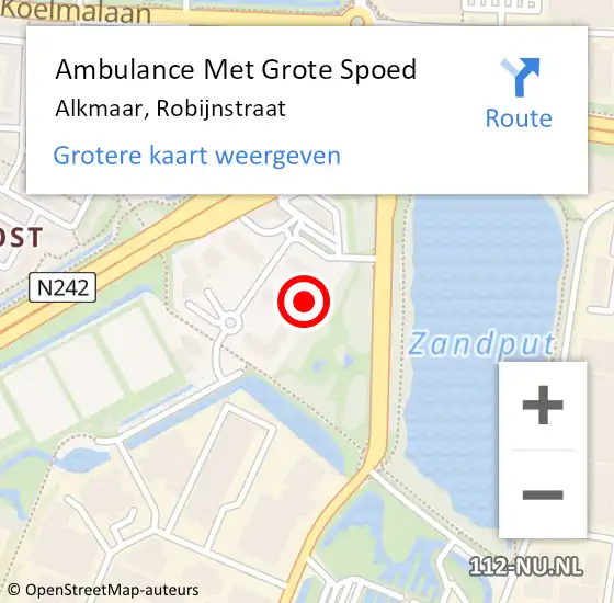 Locatie op kaart van de 112 melding: Ambulance Met Grote Spoed Naar Alkmaar, Robijnstraat op 25 juli 2023 11:32