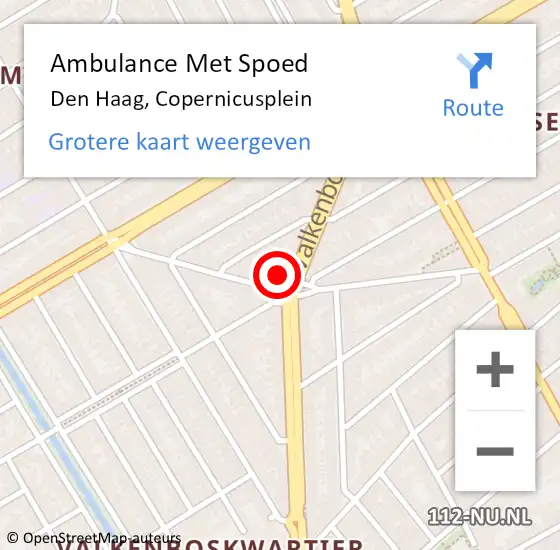 Locatie op kaart van de 112 melding: Ambulance Met Spoed Naar Den Haag, Copernicusplein op 25 juli 2023 11:56
