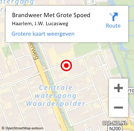 Locatie op kaart van de 112 melding: Brandweer Met Grote Spoed Naar Haarlem, J.W. Lucasweg op 25 juli 2023 11:57