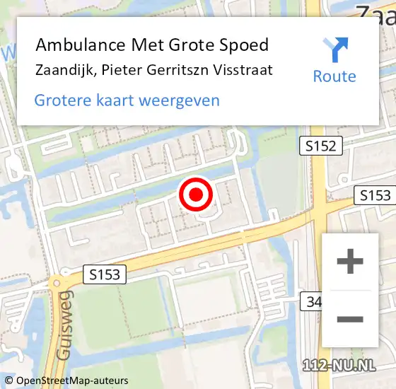 Locatie op kaart van de 112 melding: Ambulance Met Grote Spoed Naar Zaandijk, Pieter Gerritszn Visstraat op 25 juli 2023 12:02
