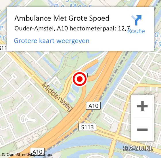 Locatie op kaart van de 112 melding: Ambulance Met Grote Spoed Naar Ouder-Amstel, A10 hectometerpaal: 12,7 op 25 juli 2023 12:05