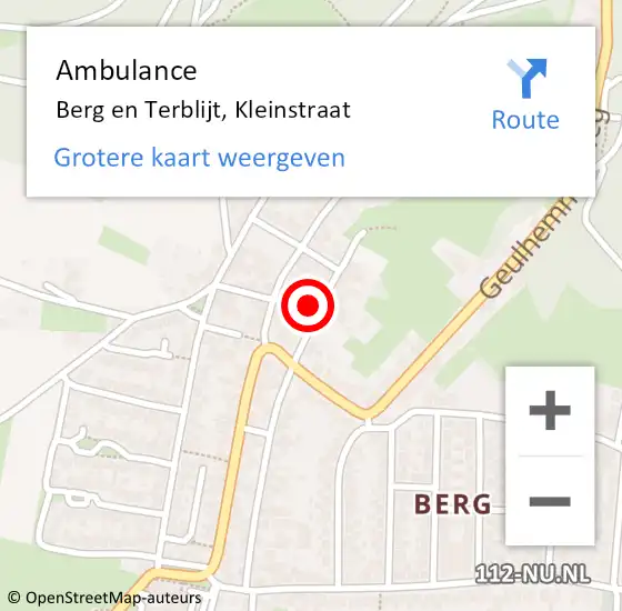 Locatie op kaart van de 112 melding: Ambulance Berg en Terblijt, Kleinstraat op 2 september 2014 21:16