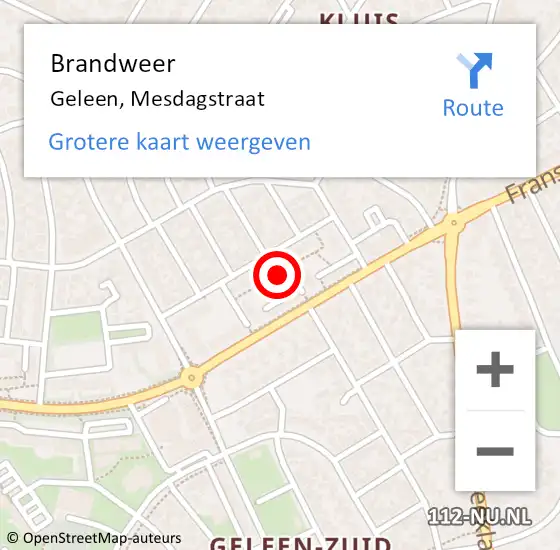 Locatie op kaart van de 112 melding: Brandweer Geleen, Mesdagstraat op 25 juli 2023 12:34