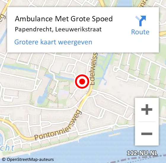 Locatie op kaart van de 112 melding: Ambulance Met Grote Spoed Naar Papendrecht, Leeuwerikstraat op 25 juli 2023 13:23