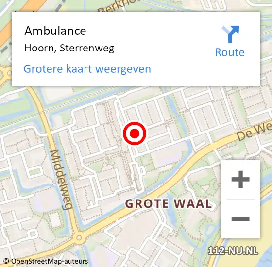 Locatie op kaart van de 112 melding: Ambulance Hoorn, Sterrenweg op 25 juli 2023 14:27