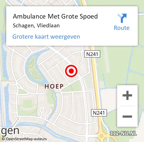 Locatie op kaart van de 112 melding: Ambulance Met Grote Spoed Naar Schagen, Vliedlaan op 25 juli 2023 14:40