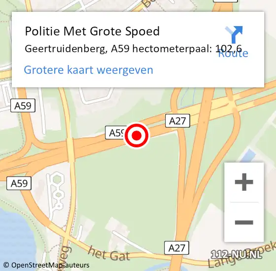 Locatie op kaart van de 112 melding: Politie Met Grote Spoed Naar Geertruidenberg, A59 hectometerpaal: 102,6 op 25 juli 2023 14:56