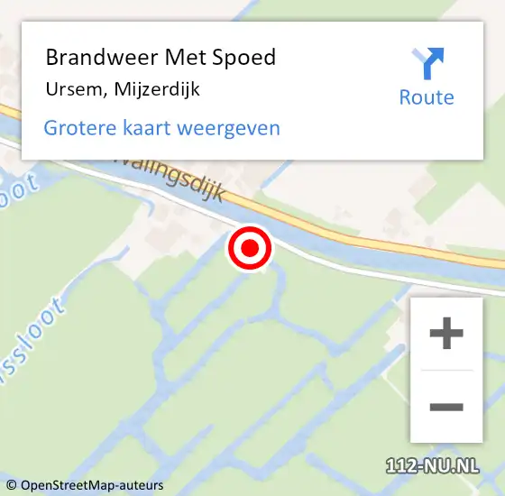 Locatie op kaart van de 112 melding: Brandweer Met Spoed Naar Ursem, Mijzerdijk op 25 juli 2023 15:14