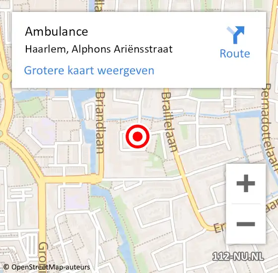 Locatie op kaart van de 112 melding: Ambulance Haarlem, Alphons Ariënsstraat op 25 juli 2023 15:53