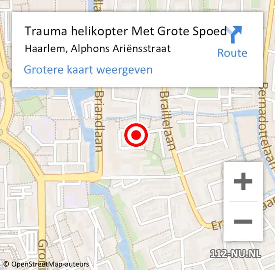 Locatie op kaart van de 112 melding: Trauma helikopter Met Grote Spoed Naar Haarlem, Alphons Ariënsstraat op 25 juli 2023 15:57