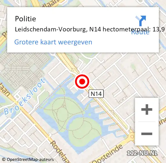 Locatie op kaart van de 112 melding: Politie Leidschendam-Voorburg, N14 hectometerpaal: 13,9 op 25 juli 2023 16:17