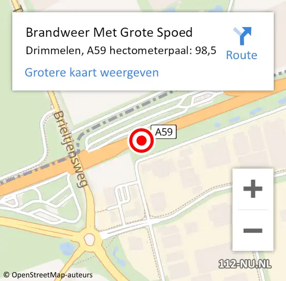 Locatie op kaart van de 112 melding: Brandweer Met Grote Spoed Naar Drimmelen, A59 hectometerpaal: 98,5 op 25 juli 2023 16:43