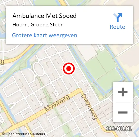 Locatie op kaart van de 112 melding: Ambulance Met Spoed Naar Hoorn, Groene Steen op 25 juli 2023 16:58