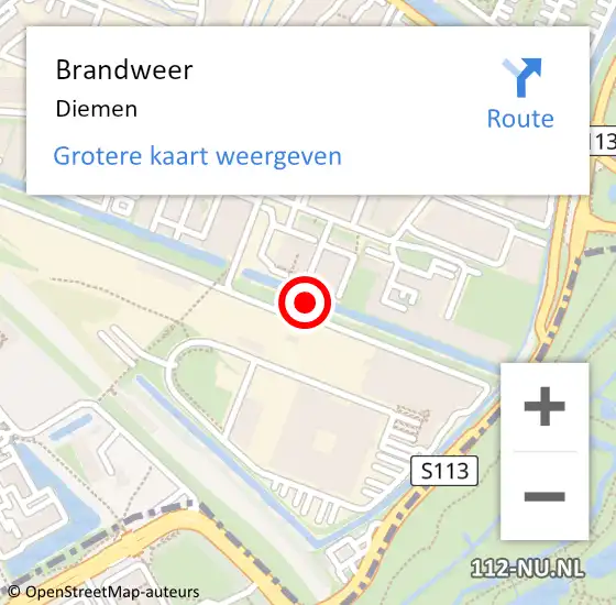 Locatie op kaart van de 112 melding: Brandweer Diemen op 25 juli 2023 17:02