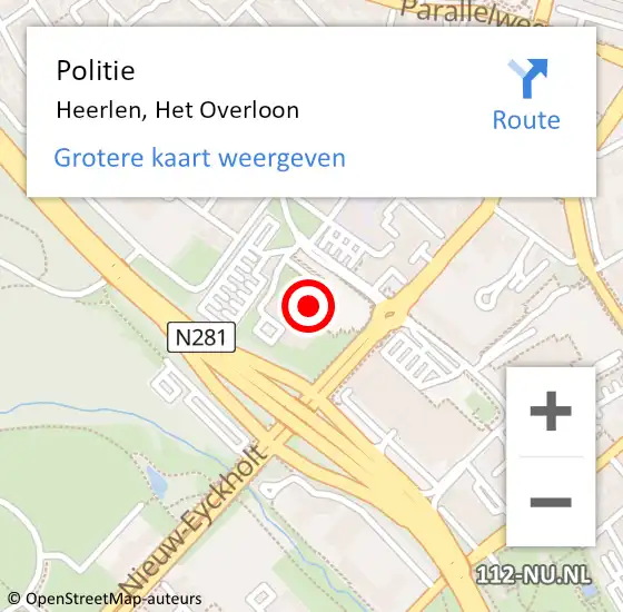 Locatie op kaart van de 112 melding: Politie Heerlen, Het Overloon op 25 juli 2023 17:12