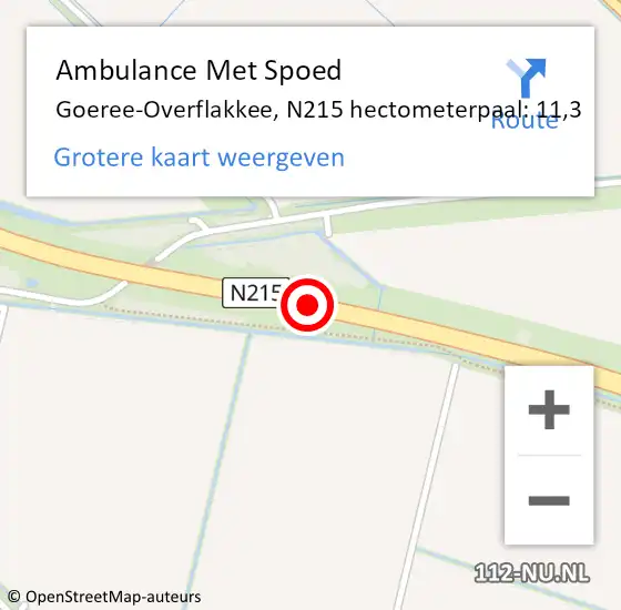 Locatie op kaart van de 112 melding: Ambulance Met Spoed Naar Goeree-Overflakkee, N215 hectometerpaal: 11,3 op 25 juli 2023 17:29