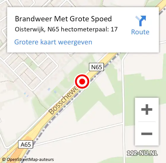 Locatie op kaart van de 112 melding: Brandweer Met Grote Spoed Naar Oisterwijk, N65 hectometerpaal: 17 op 25 juli 2023 17:52